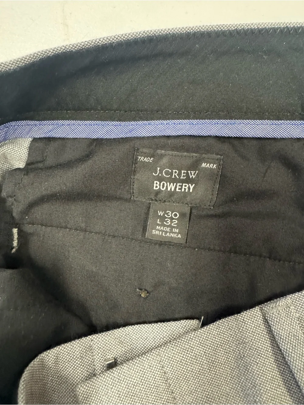 J. Crew Bowery Gray Dress Pants with Black Waistband Lining 30x32